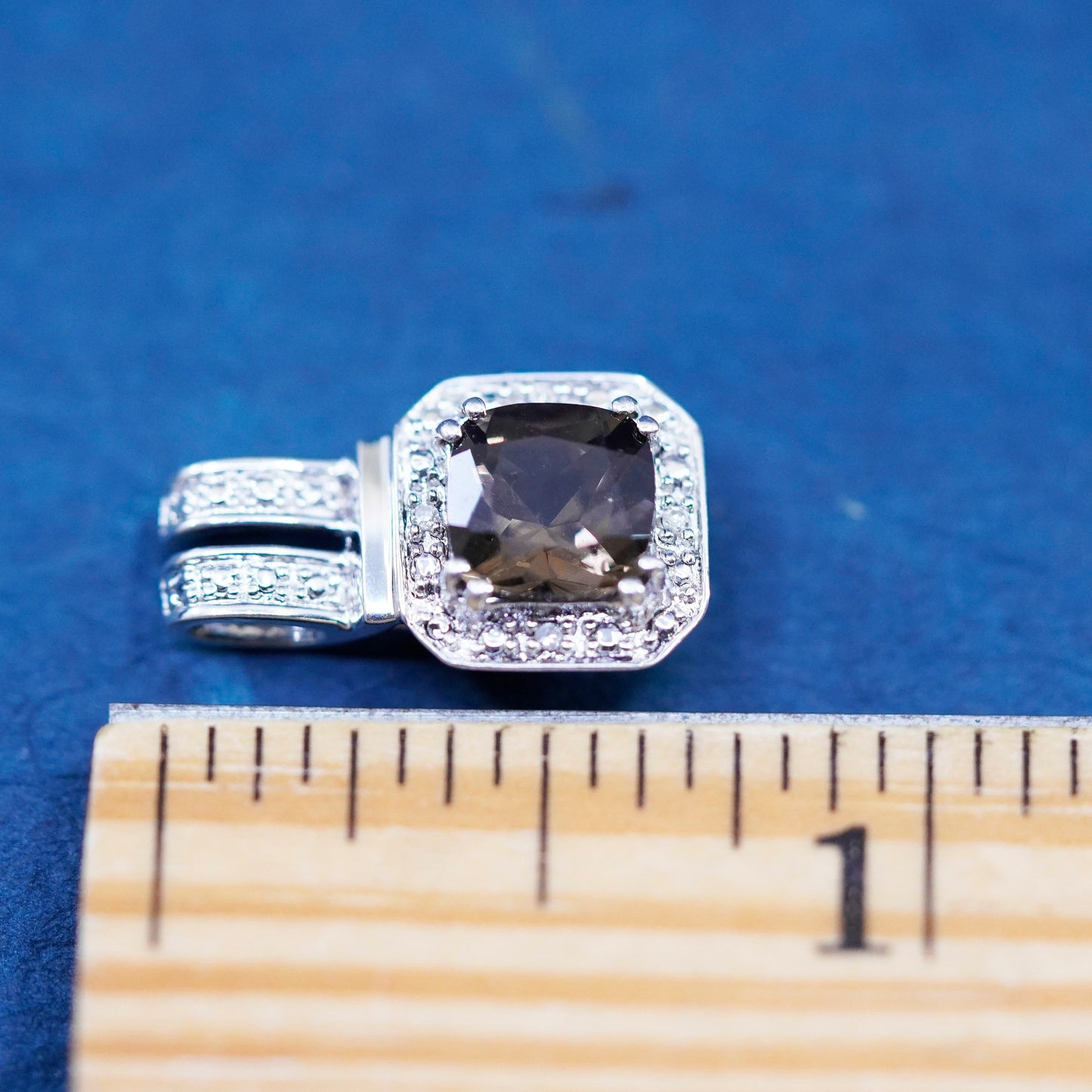 Vintage Sterling 925 silver handmade pendant with smoky topaz and diamond