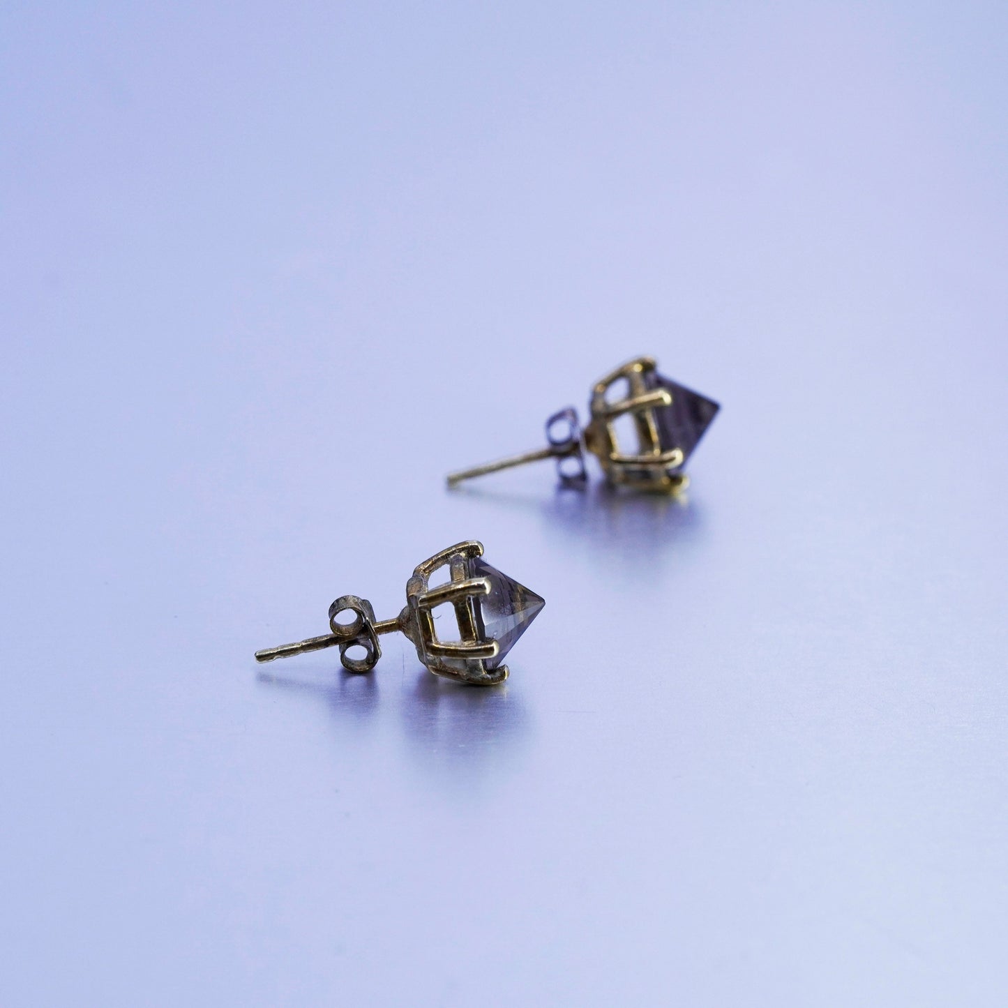 Vintage vermeil gold over Sterling 925 silver earrings, crown studs smoky topaz