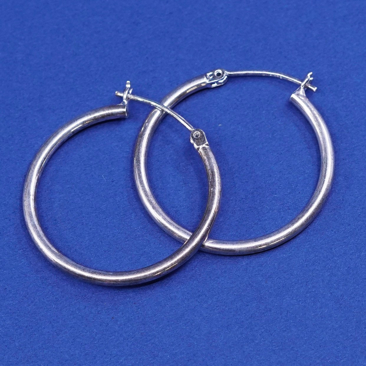 1.25", vtg Sterling silver handmade hoop earrings,925 huggie, stamped sterling