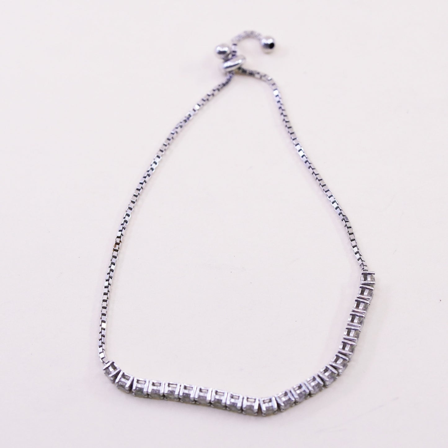 Size adjustable, Vintage sterling silver bracelet, 925 box chain white citrine
