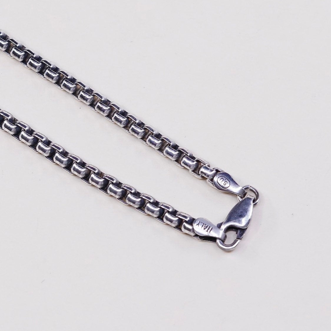 16", vtg sterling silver Italy 925 silver box chain, necklace, 925 italy