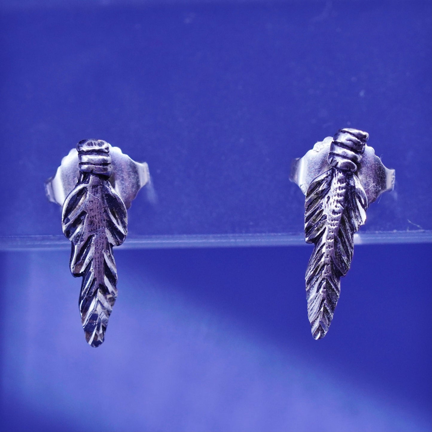 Native American southwestern sterling silver earrings, 925 feather studs