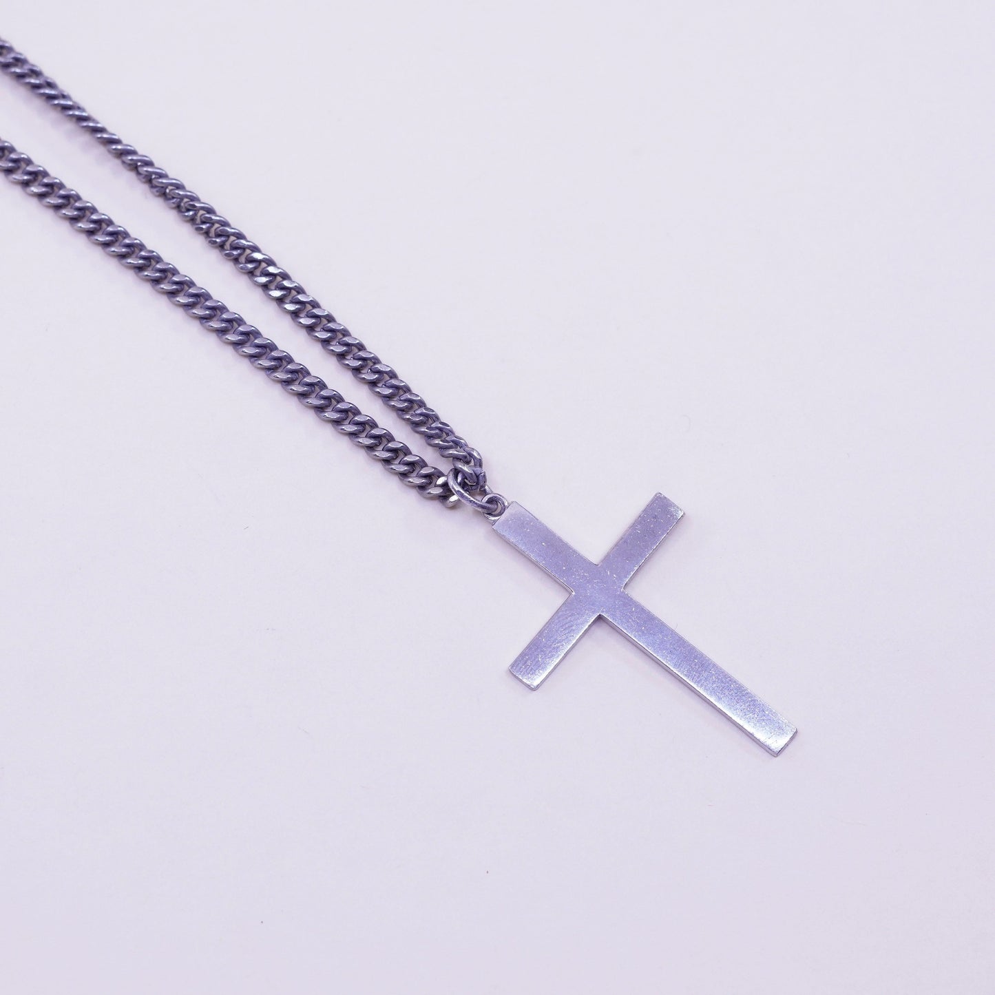 24”, 3mm, Vintage sterling 925 silver curb chain with cross pendant, necklace