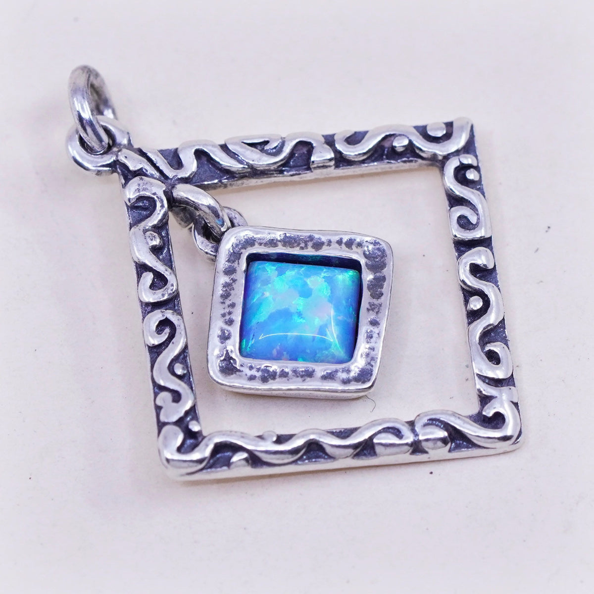 Israel Shablool Didae sterling 925 silver handmade square pendant with opal