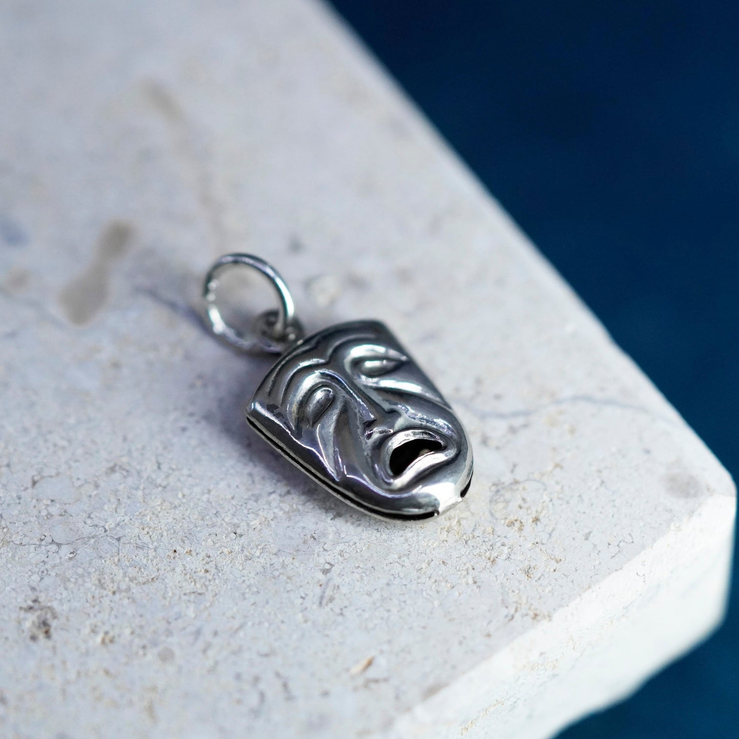 Vintage Sterling silver handmade pendant, 925 Comedy sad face charm