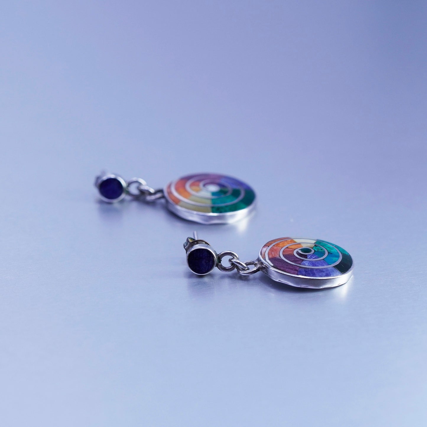 Sterling 950 silver earrings, Peruvian Inca silver turquoise, MOP carol chakra