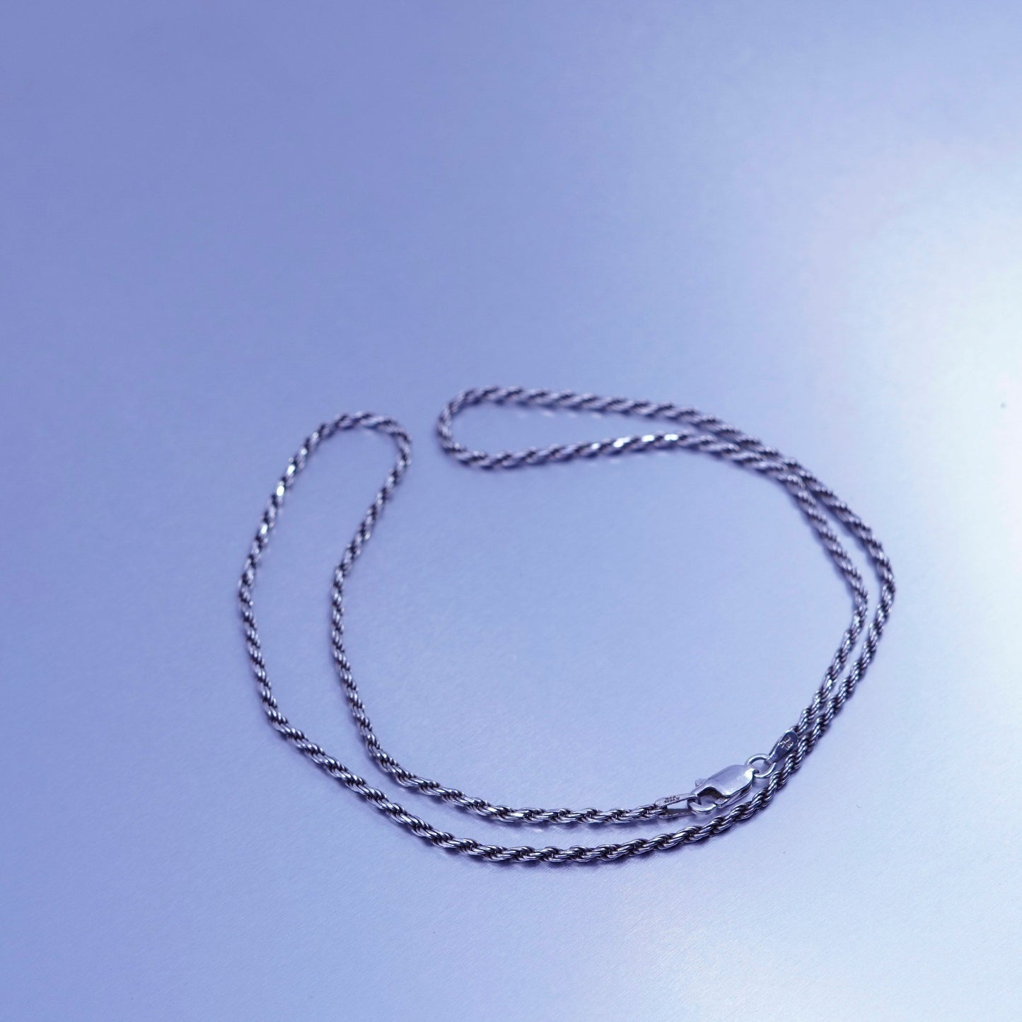 18” 1.6mm, vintage Italy Sterling 925 silver rope chain necklace