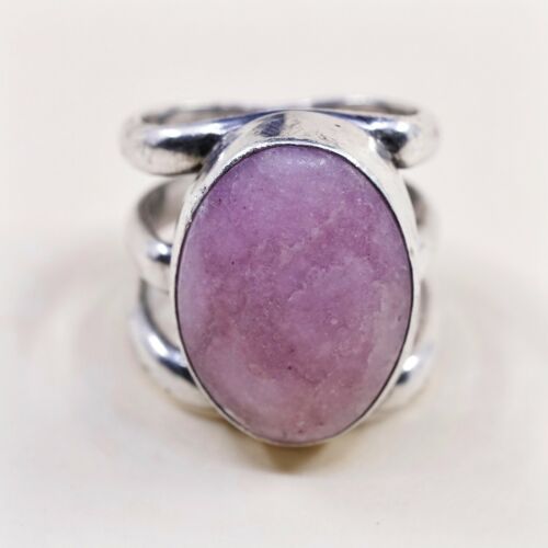 Sz 5.5, Vtg Sterling Silver Handmade Ring, 925 Statement Ring W/ Purple Ring