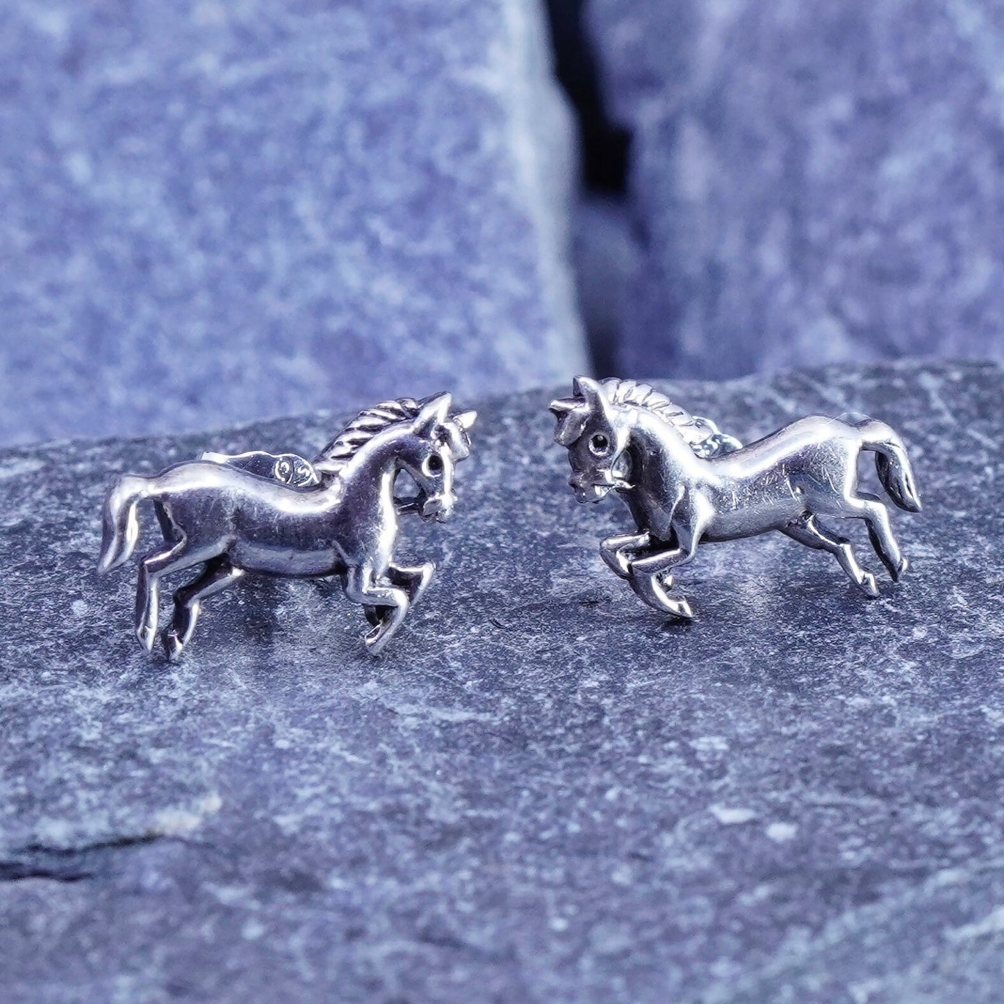 Vintage Sterling silver handmade studs, 925 horse earrings