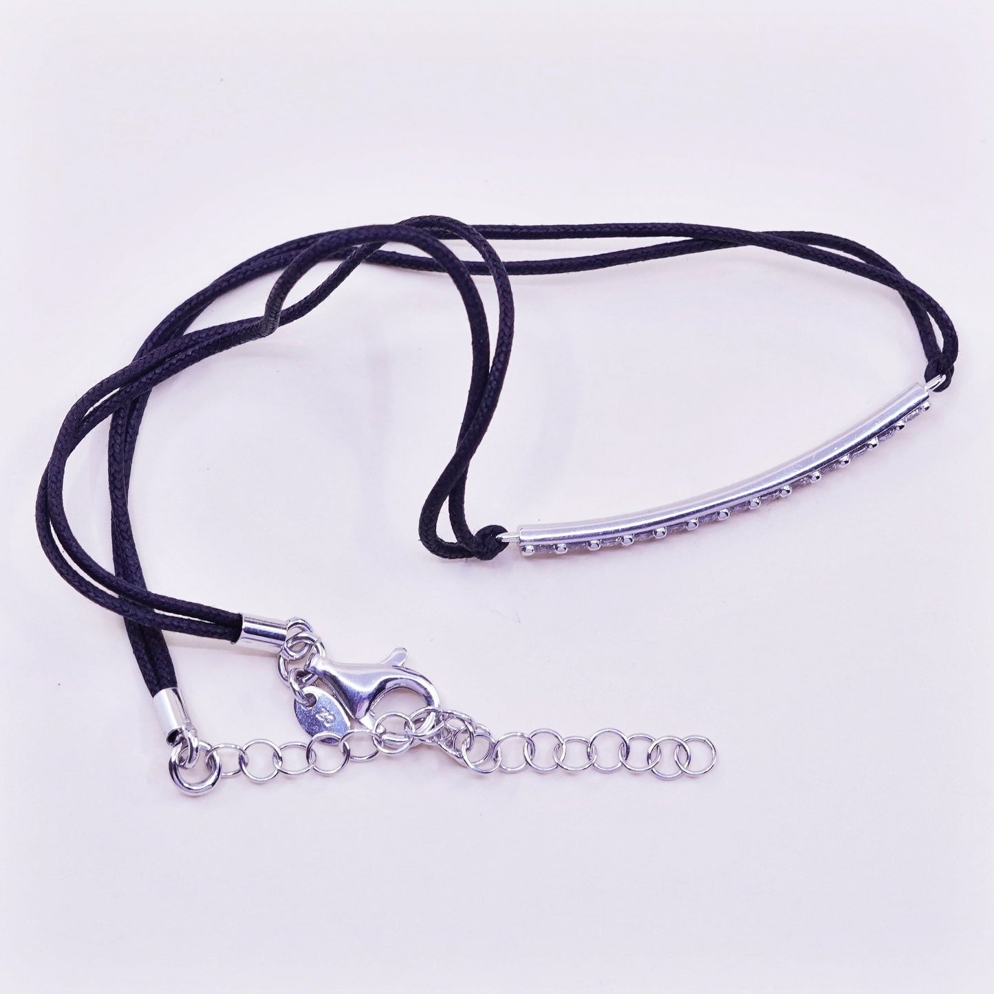 12+2”, Milor sterling 925 silver necklace choker collar linen core bar pendant