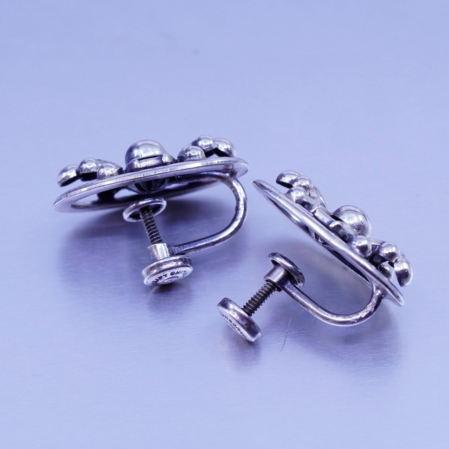 1940s signed danecraft modern Sterling 925 silver earrings, screw back beads
