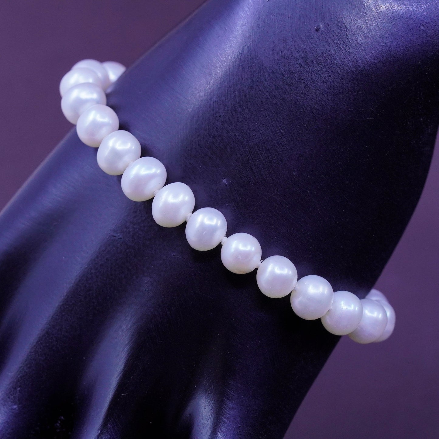 7”, vtg Sterling silver handmade bracelet, 7-8mm freshwater pearl beads chain