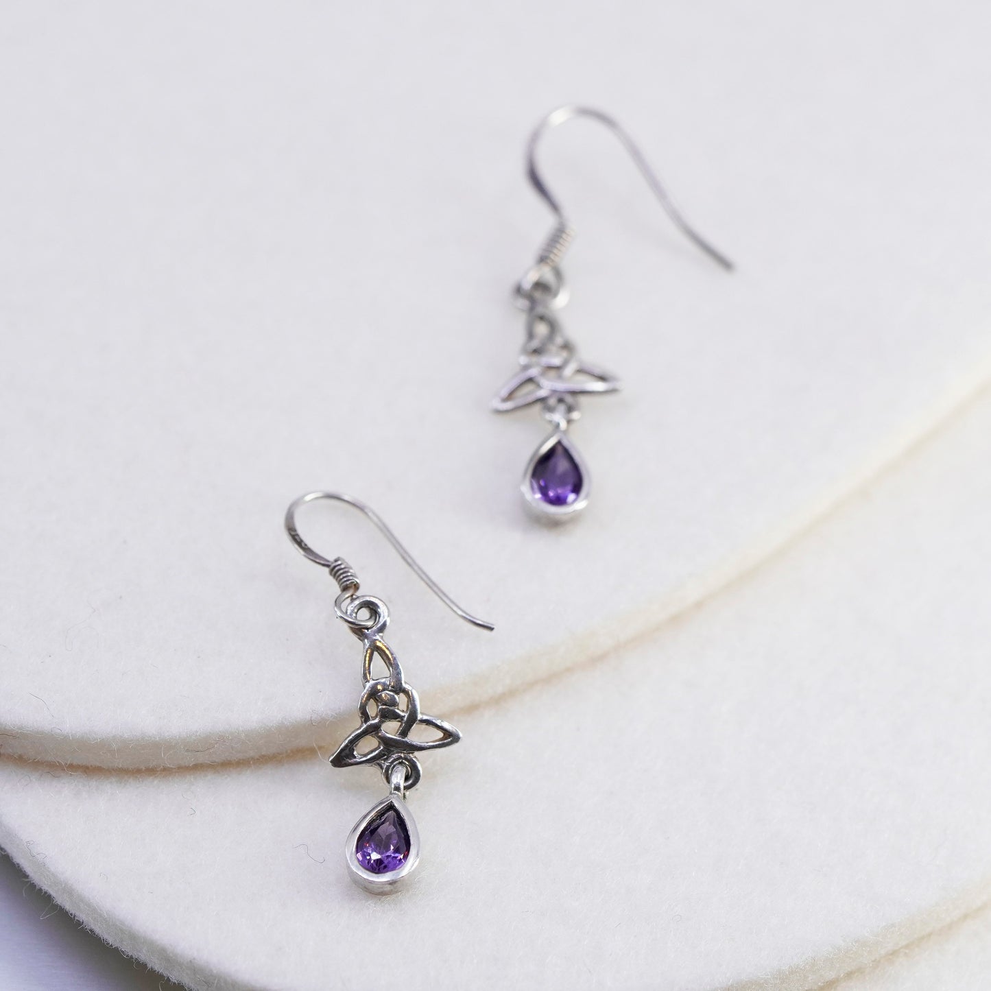 Irish Sterling 925 silver handmade filigree Celtic knot earrings with amethyst