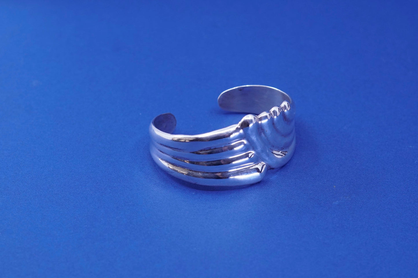 6.5”, vintage Sterling silver handmade bracelet, wide 925 ribbed wavy cuff