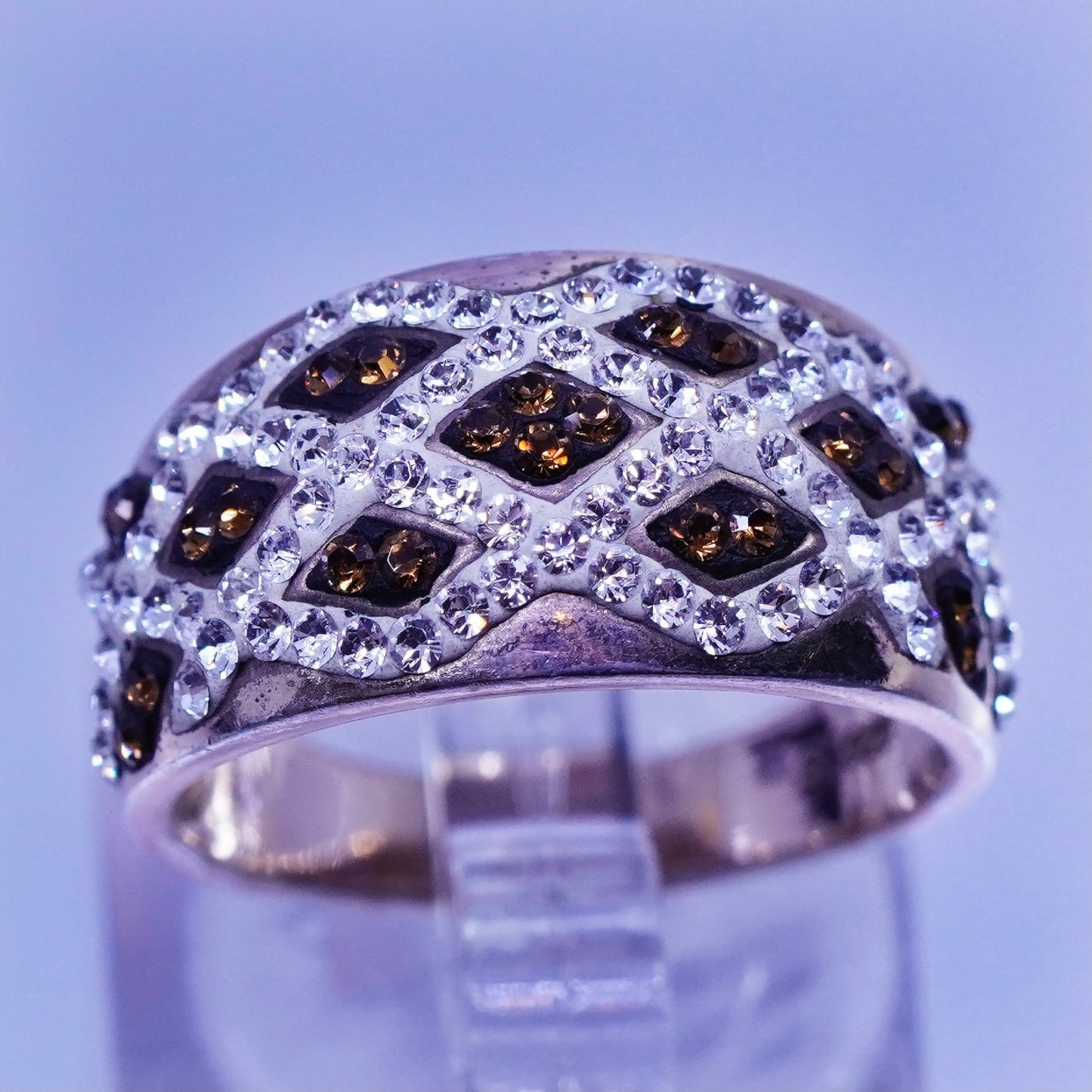 Size 7, vermeil rose gold over Sterling 925 silver band ring orange cluster Cz
