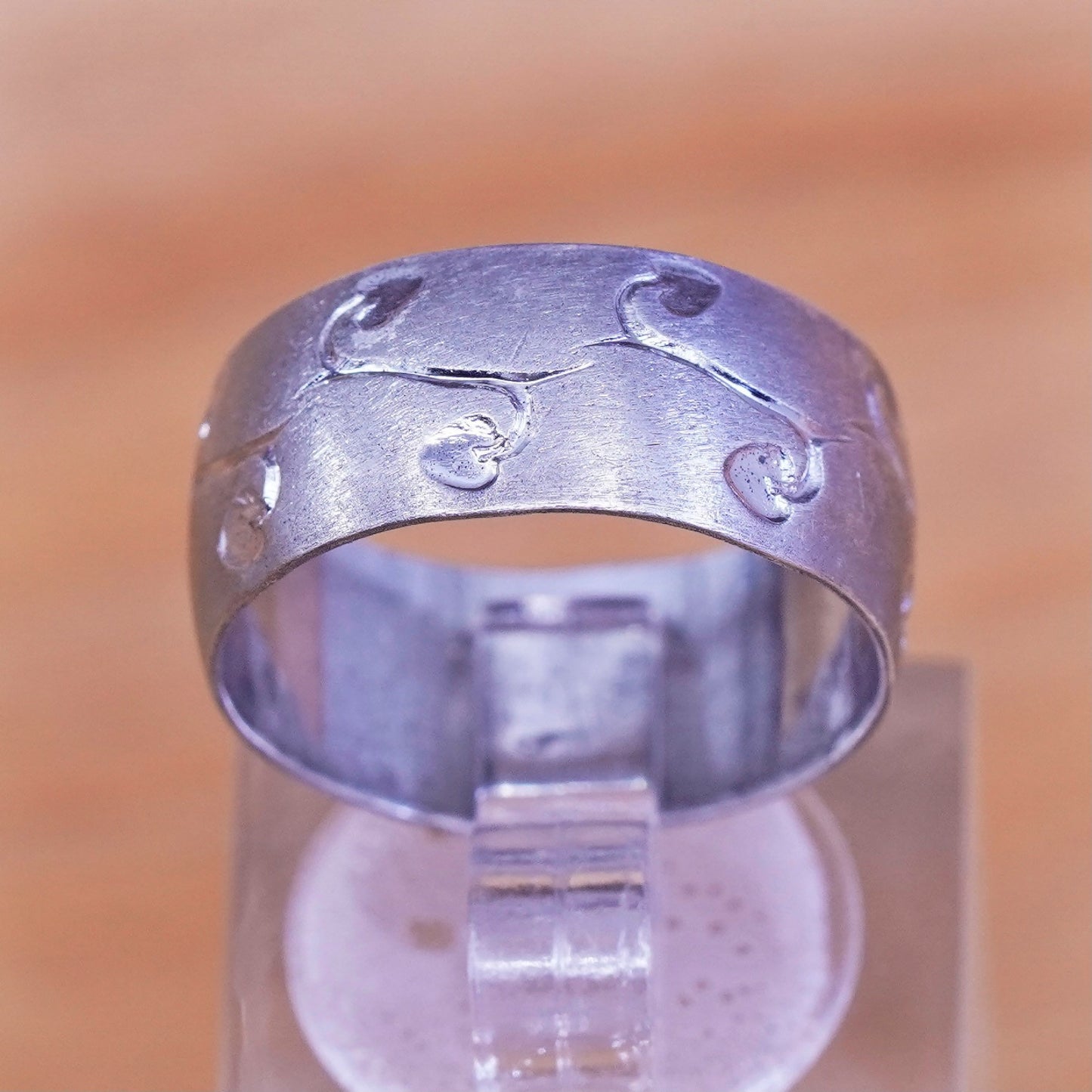 Size 6.75, vintage sterling silver handmade ring, vine textured 925 band