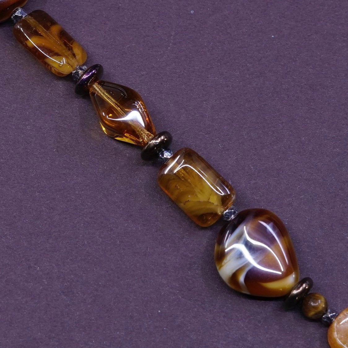 9.25", vtg Sterling silver handmade bracelet, 925 toggle closure w/ Amber