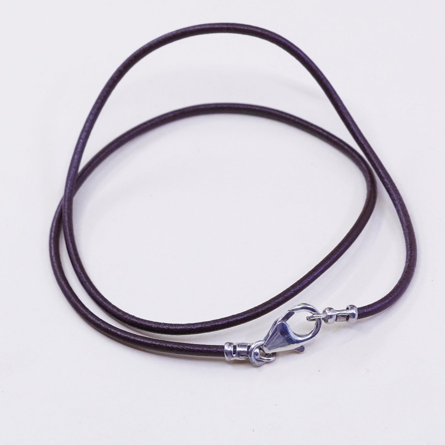 15”, Vtg Sterling 925 Silver Clasp W/ brown Leather Necklace