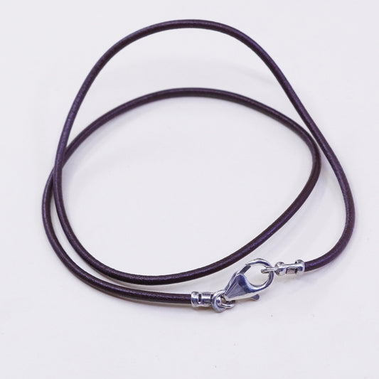 15”, Vtg Sterling 925 Silver Clasp W/ brown Leather Necklace