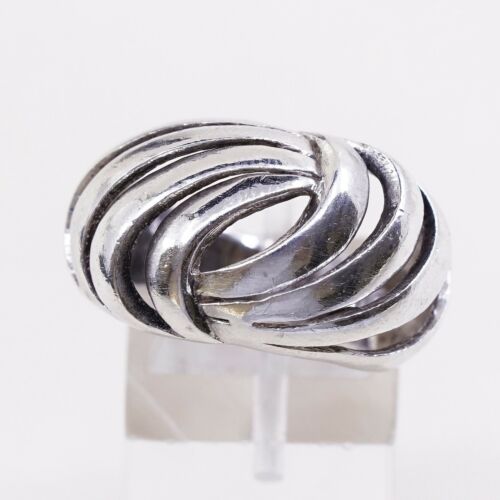 Size 6.75, Vtg Sterling Silver Handmade Ribbed Ring 925 Silver Swirl Band