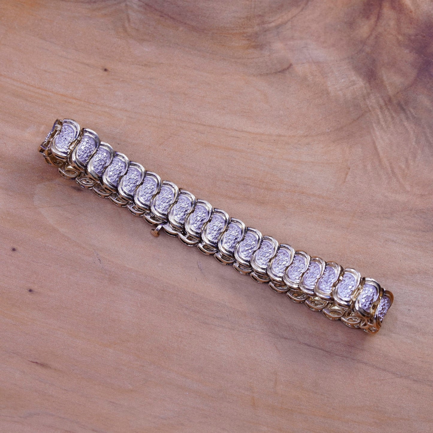 7.5”, vermeil gold over Sterling 925 silver tennis bracelet, chain w/ diamonds