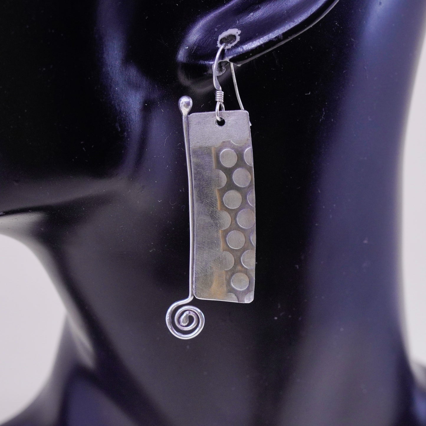 Vintage modern sterling silver handmade earrings, 925 swirl disc w/ dots