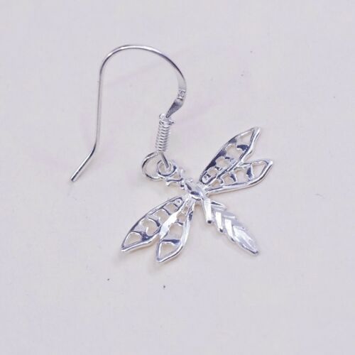 Vtg 925 Sterling Silver Handmade Filigree Dragonfly Earrings, Stamped 925