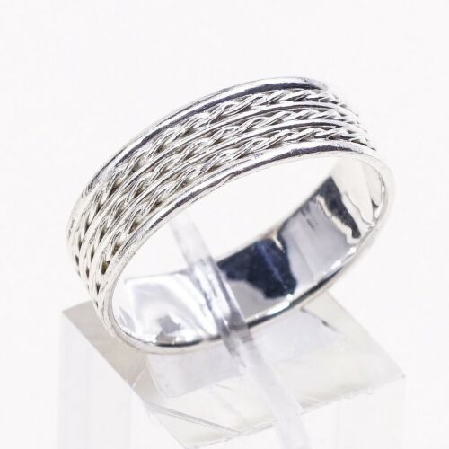 Size 10.75, Vtg Sterling Silver Handmade Ring 925 Band w Braided Cable