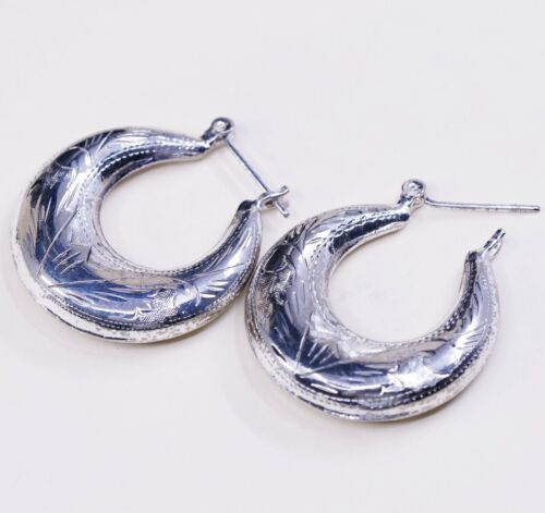 1.25”, Vtg Sterling Silver Handmade Earrings, Testured 925 Hoops, Huggie