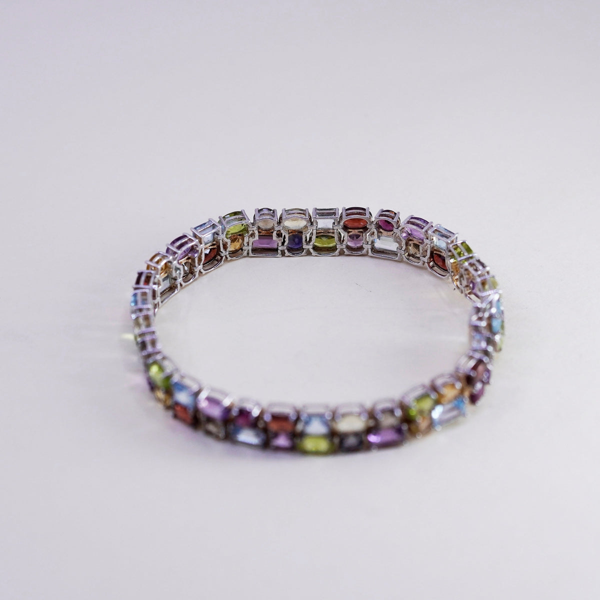 7.5”, vermeil gold over sterling silver tennis bracelet, 925 chain peridot ruby
