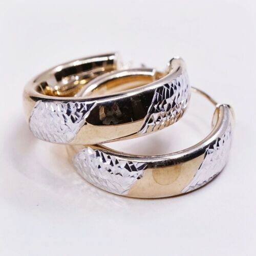 0.75”, Vtg vermeil 1/10 10K gold Over sterling 925 silver earrings hoops Huggie