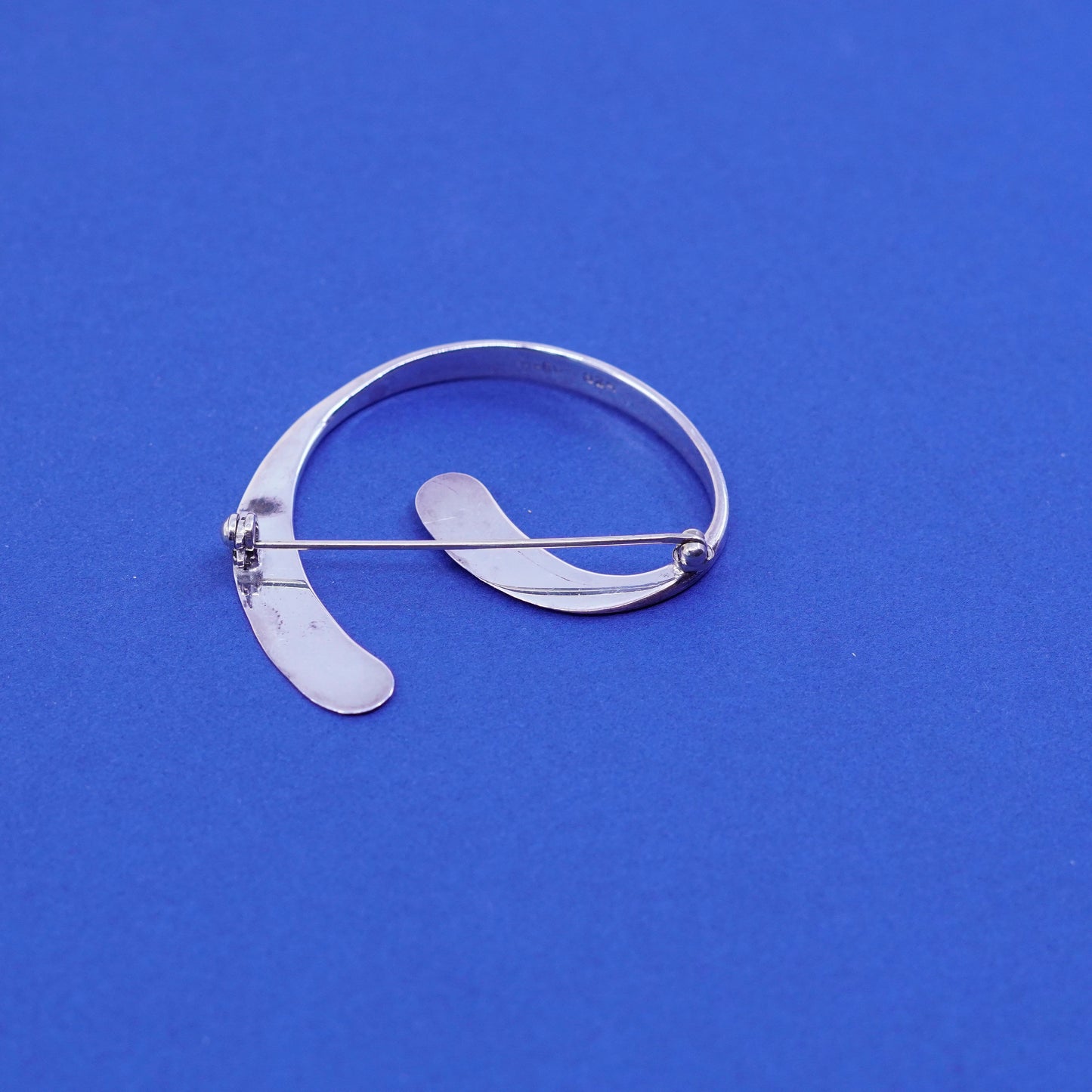 Vintage Sterling silver handmade brooch, 925 modern swirly wavy pin