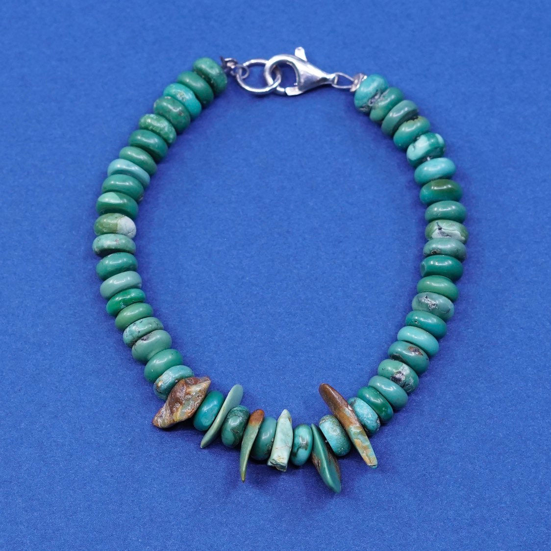 6”, sterling silver handmade bracelet, Native American navajo heishi turquoise