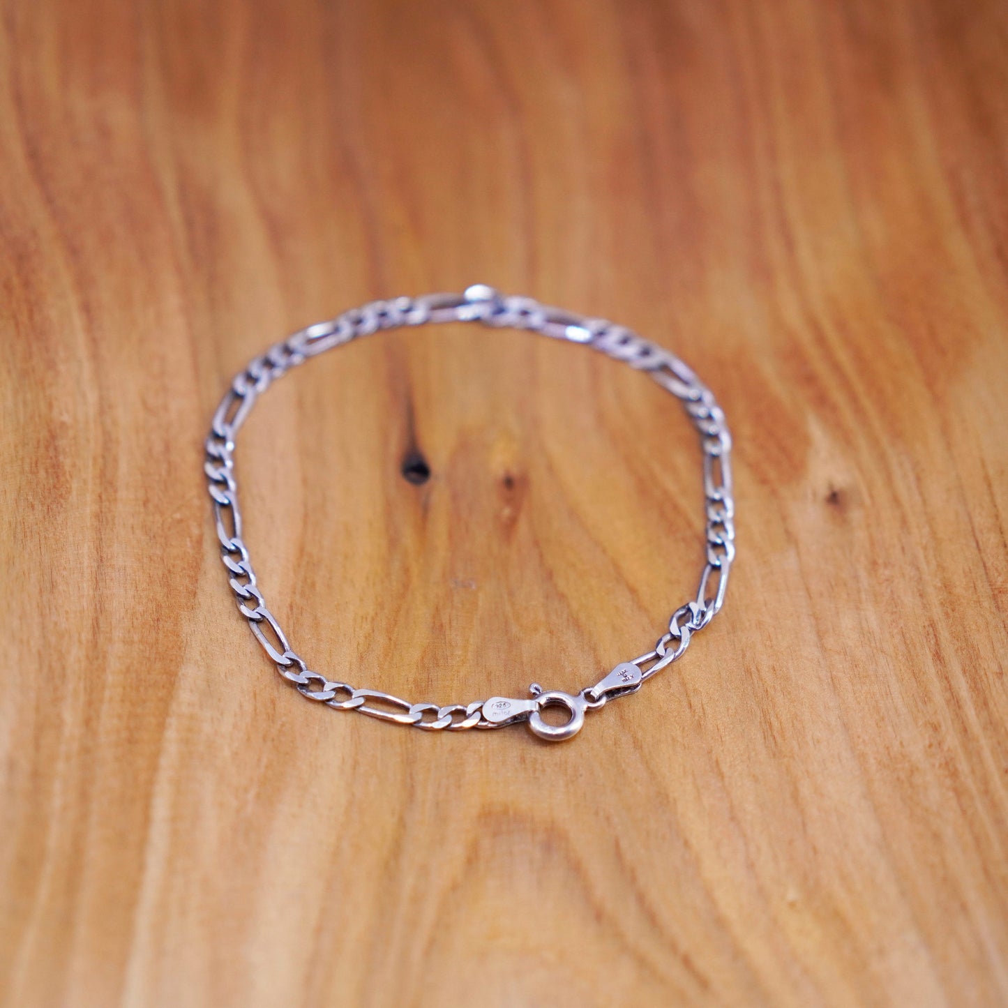 7.25”, 4mm, vintage milor Sterling silver bracelet, 925 figaro link chain