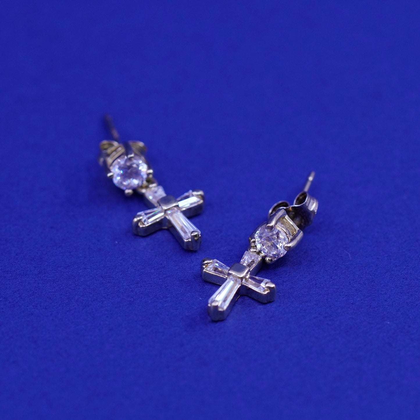 Vintage vermeil gold over Sterling silver handmade earrings, 925 cross with cz