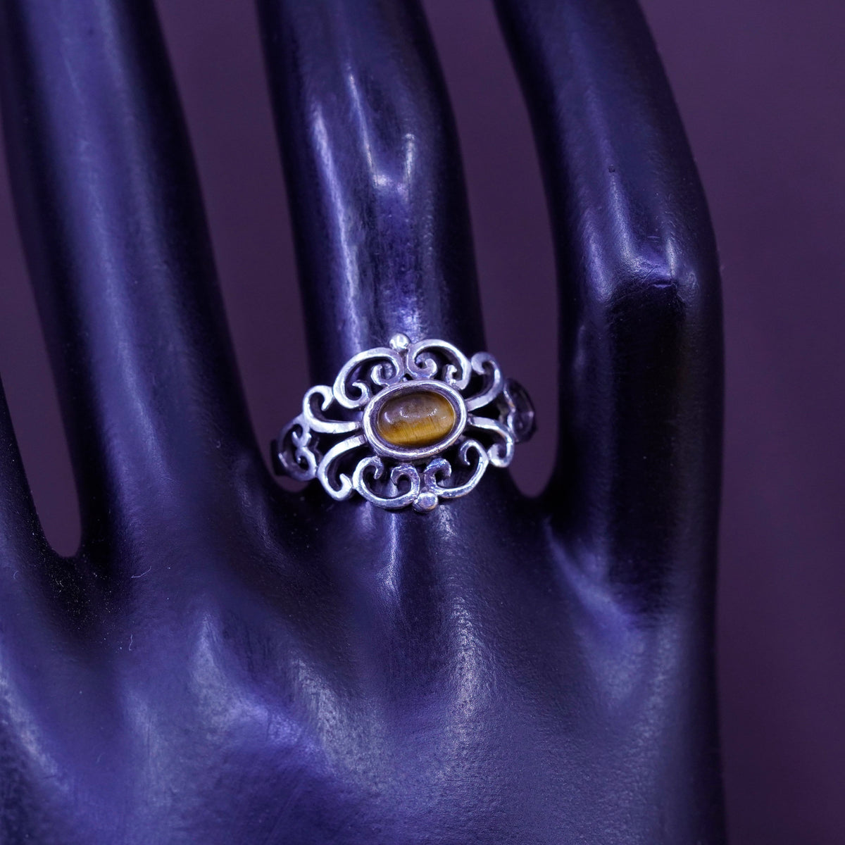 Size 7.5, vintage Sterling 925 silver handmade ring with golden tiger eye