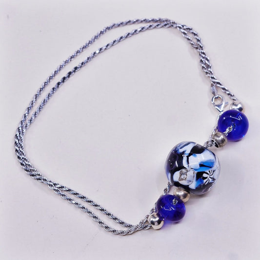20", vtg sterling silver handmade necklace, 925 rope chain w/ glass pendant