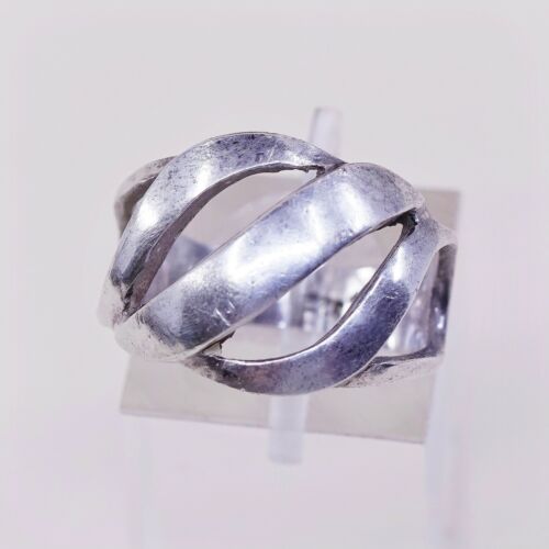 Sz 6.75, Vtg Sterling Silver Handmade Ring 925 Band Entwined Wavy, Stamped 925