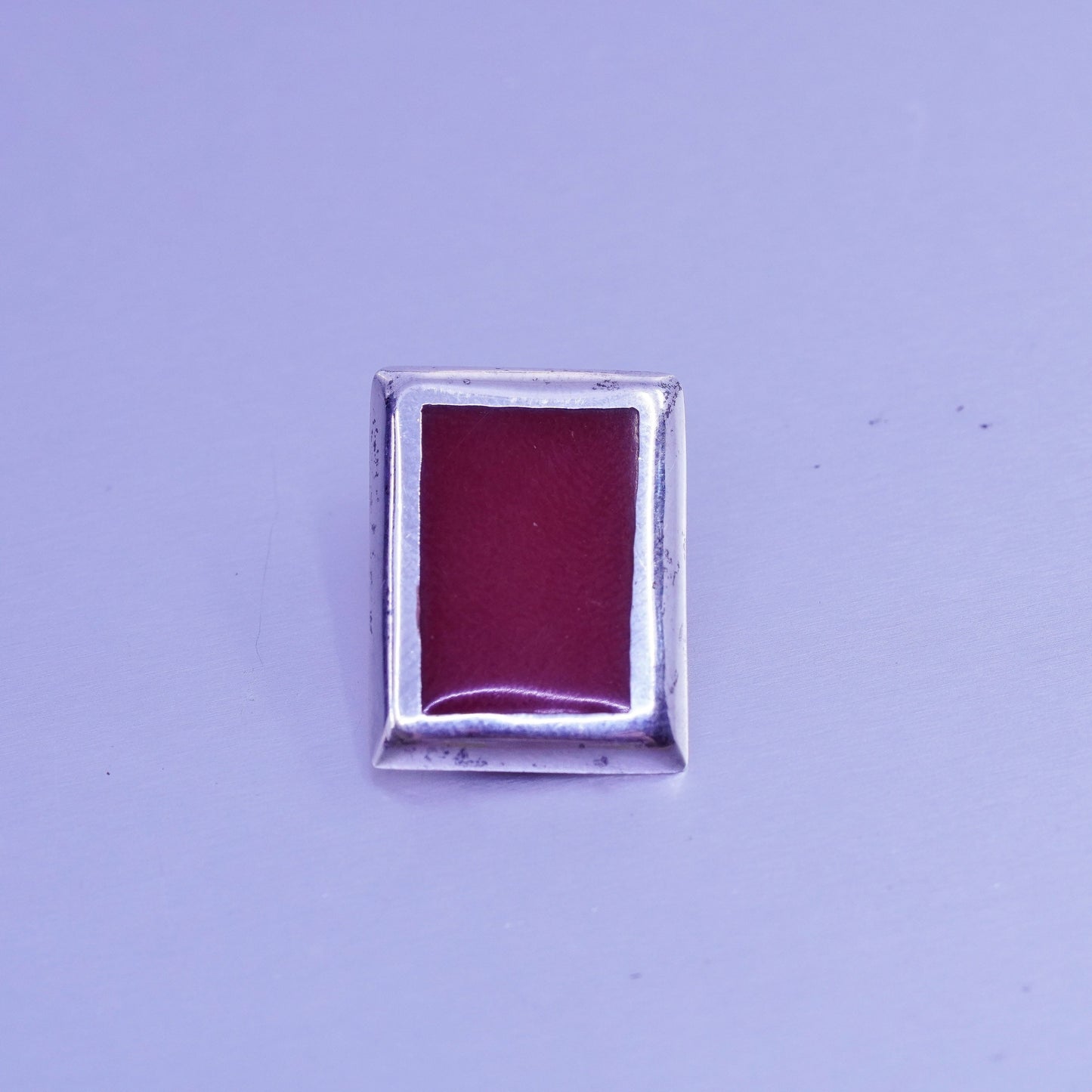 Sterling 925 silver handmade earrings, rectangular clip on red and black enamel