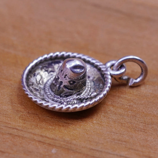 Vintage Sterling silver handmade charm, Mexico 925 sombreros hat pendant