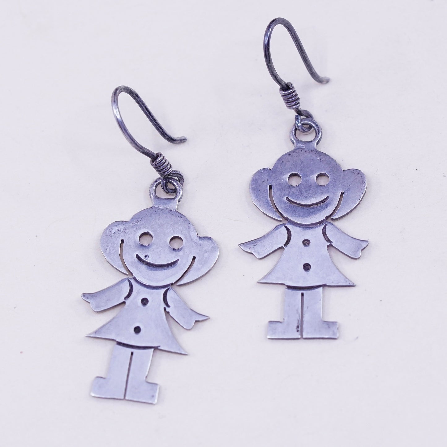 Vintage sterling silver handmade earrings, 925 girl dangles