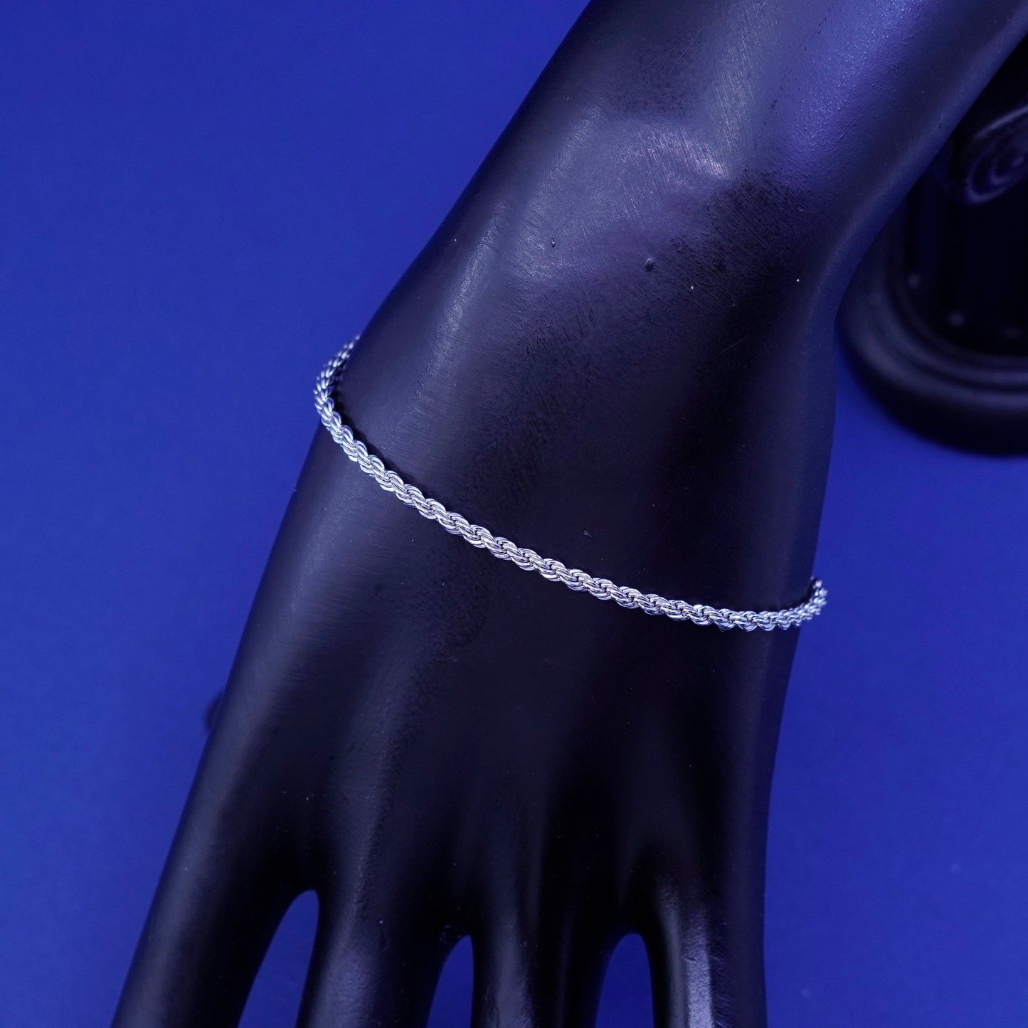 7”, 3mm, vintage sterling silver handmade bracelet, Italy 925 rope chain
