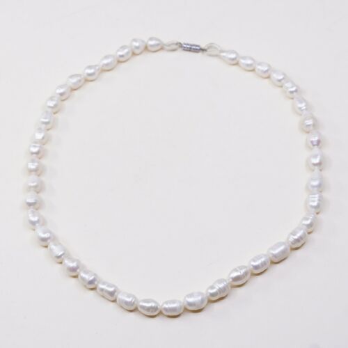 18" 7mm, Vtg Sterling 925 silver Clasp handmade necklace With Freshwater Pearl