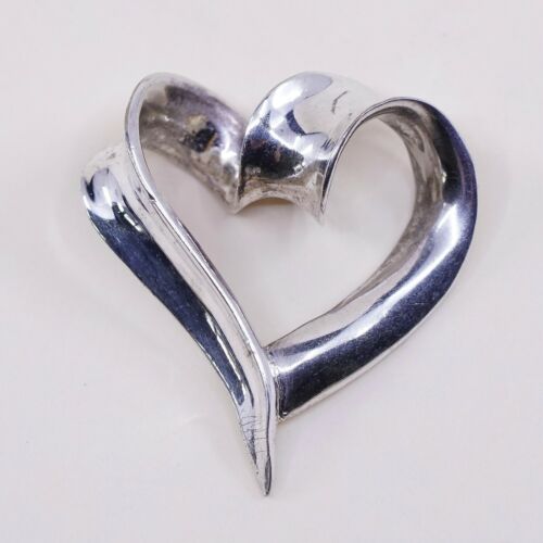 Vintage Italy Sterling Silver Twisted Heart Pendant, Solid 925 Silver Charm