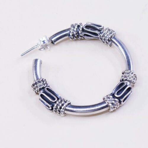 1.25”, Vtg 925 Sterling Silver Handmade Hoop Earrings, 925 Wired huggie