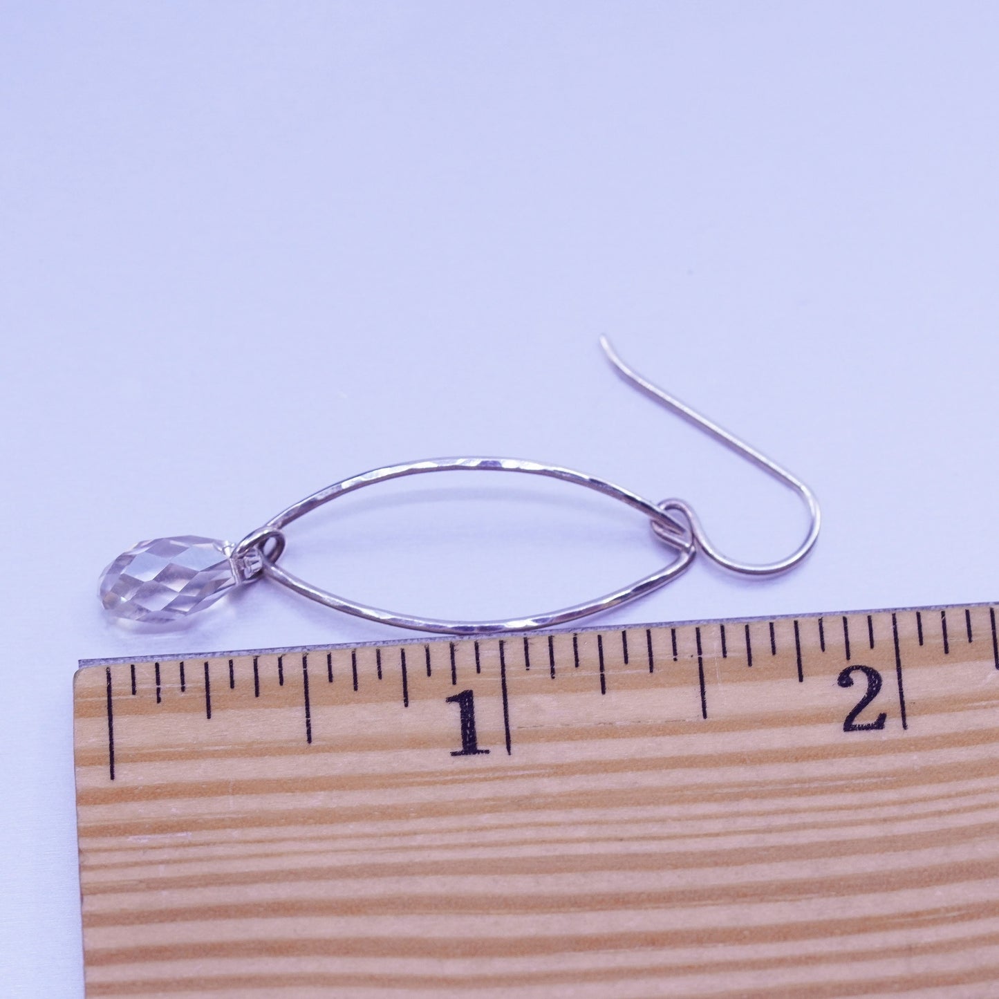 Vintage designer Sterling 925 silver handmade oval earrings teardrop crystal