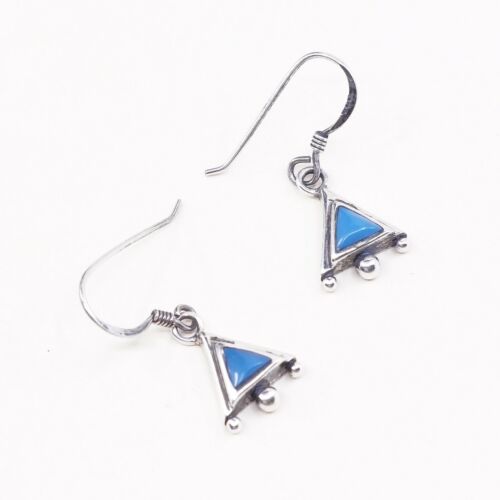 Vtg handmade Sterling Silver earrings, Southwestern 925 Turquoise Dangles