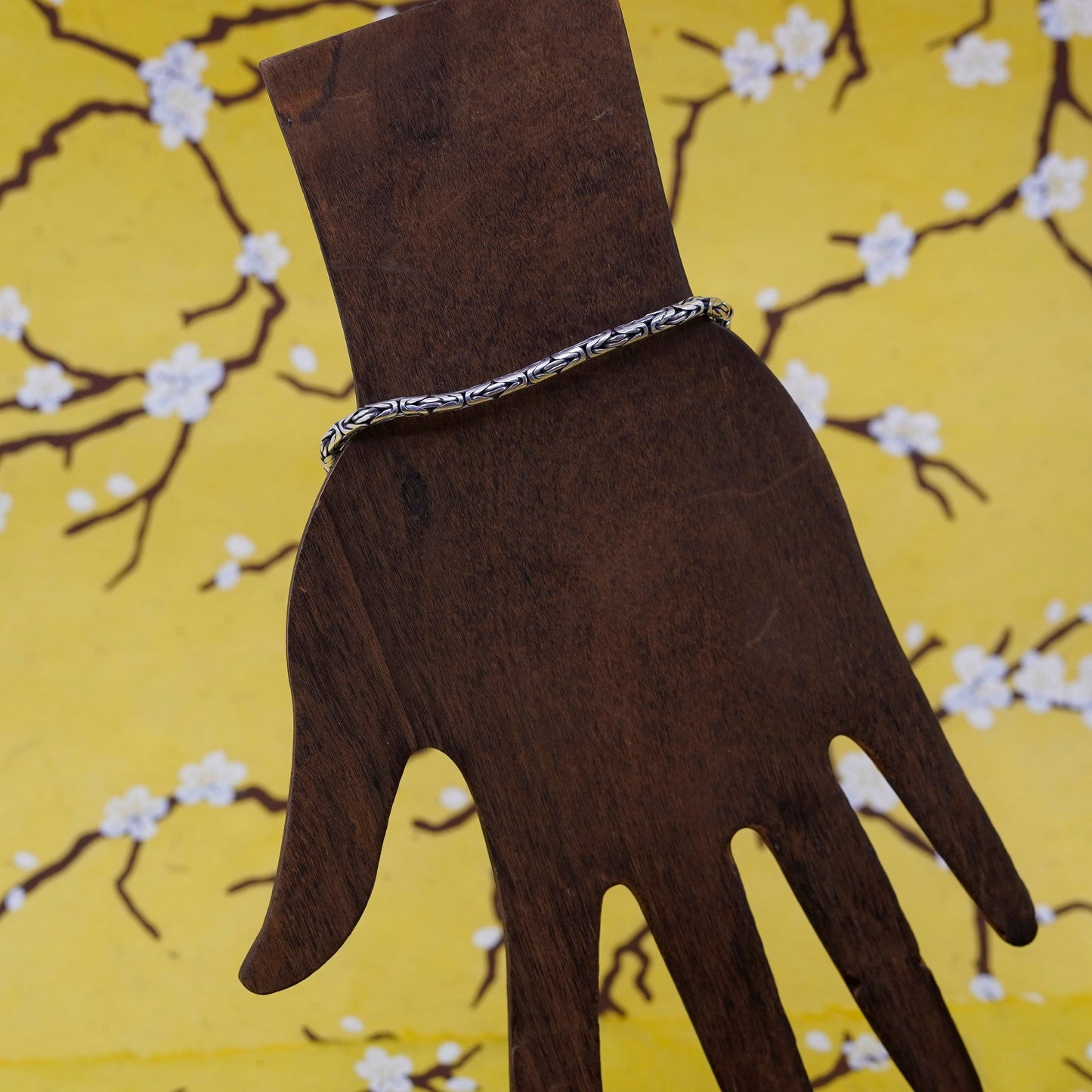 7”, vtg bold Sterling silver handmade bracelet, 925 Byzantine, birdcage chain