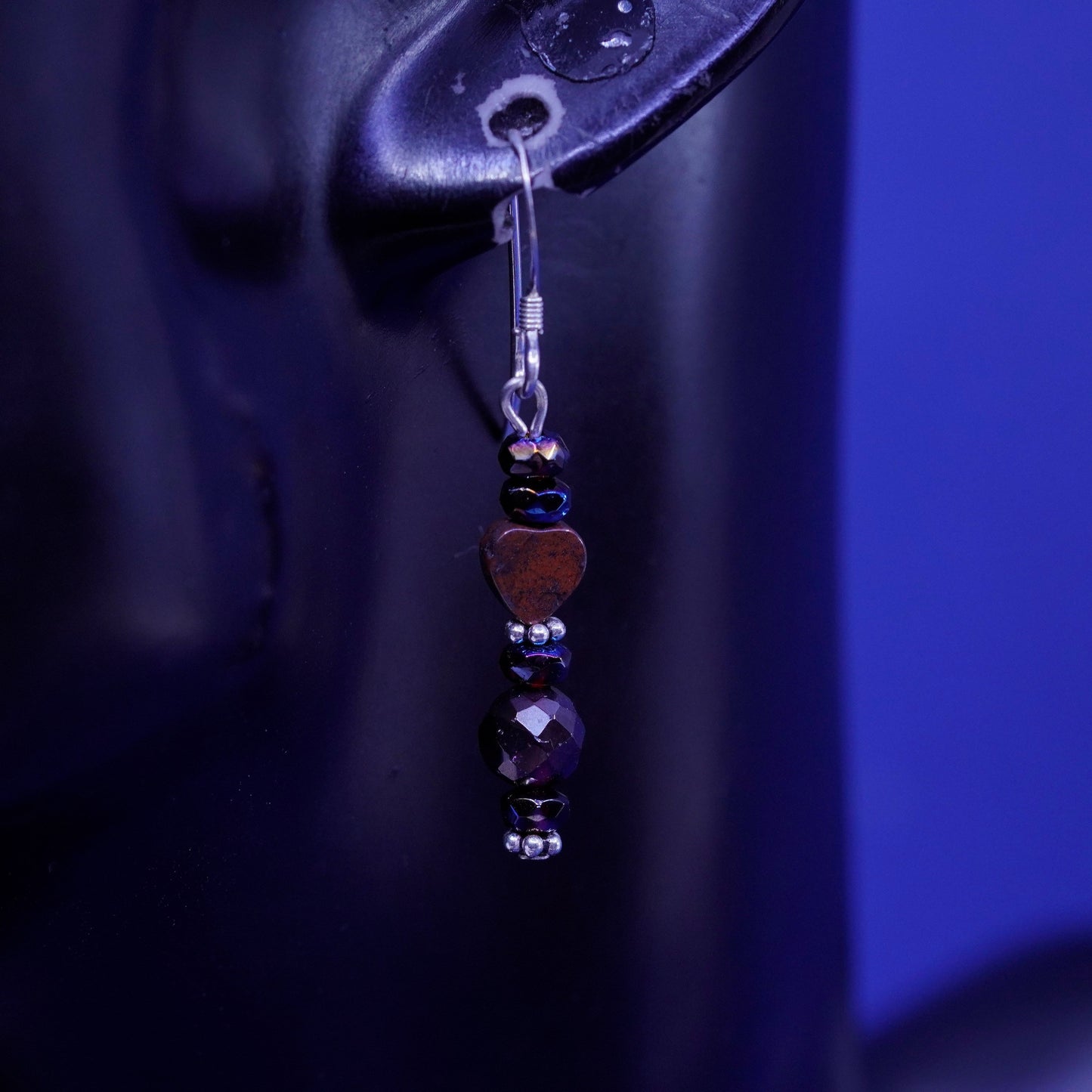 Vintage sterling 925 silver handmade earrings with garnet beads