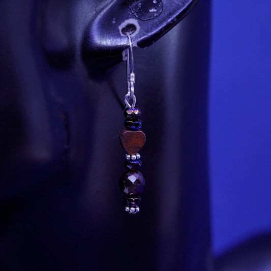 Vintage sterling 925 silver handmade earrings with garnet beads